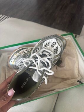 Bottega Veneta White, Olive & Gum Mesh Runner Sneaker